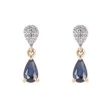 Load image into Gallery viewer, 9ct Gold Diamond and Sapphire Pear Drop Earrings
