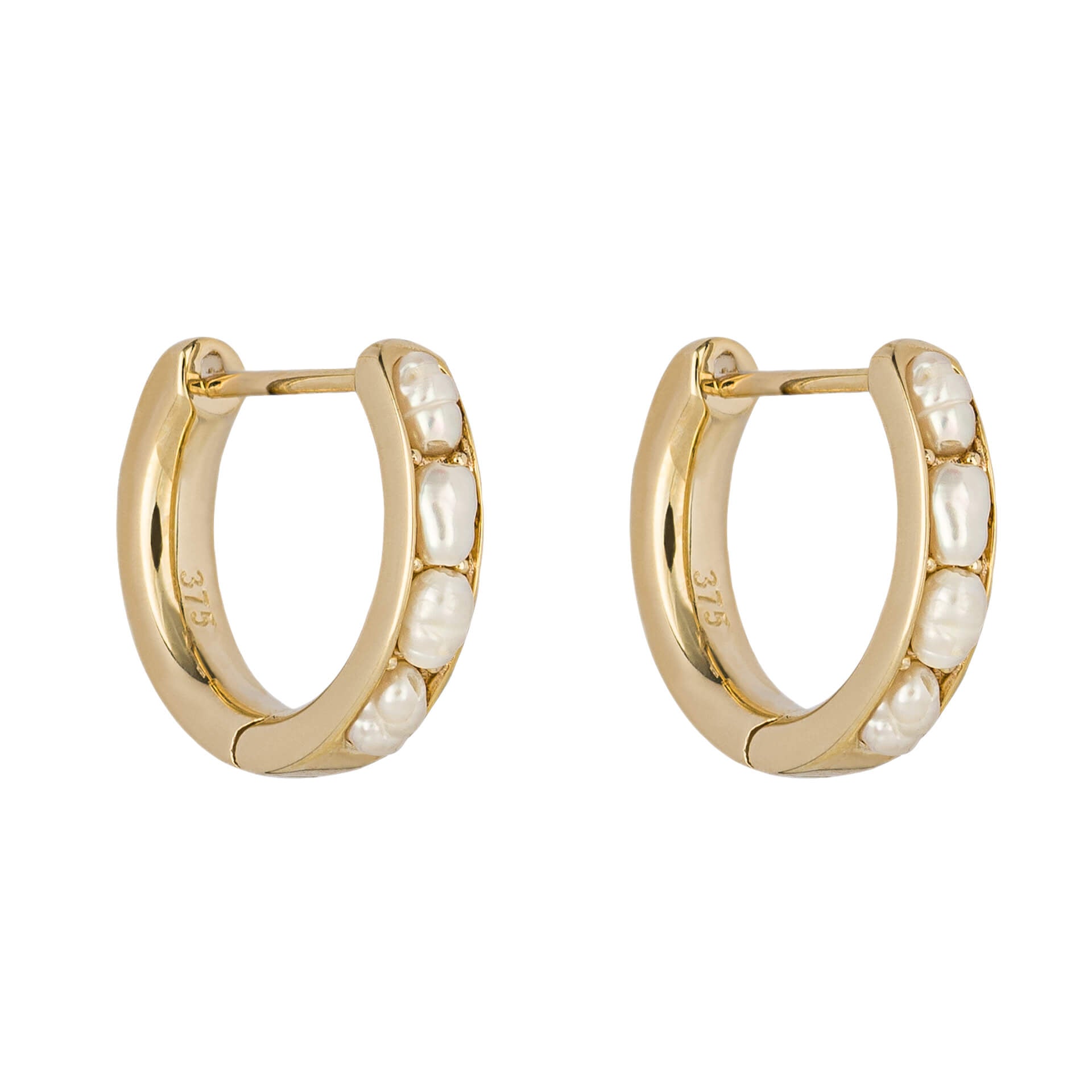 Gold pearl on sale huggie earrings