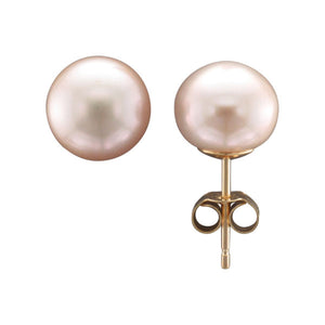 9ct Gold Pearl Studs - Pink 11mm
