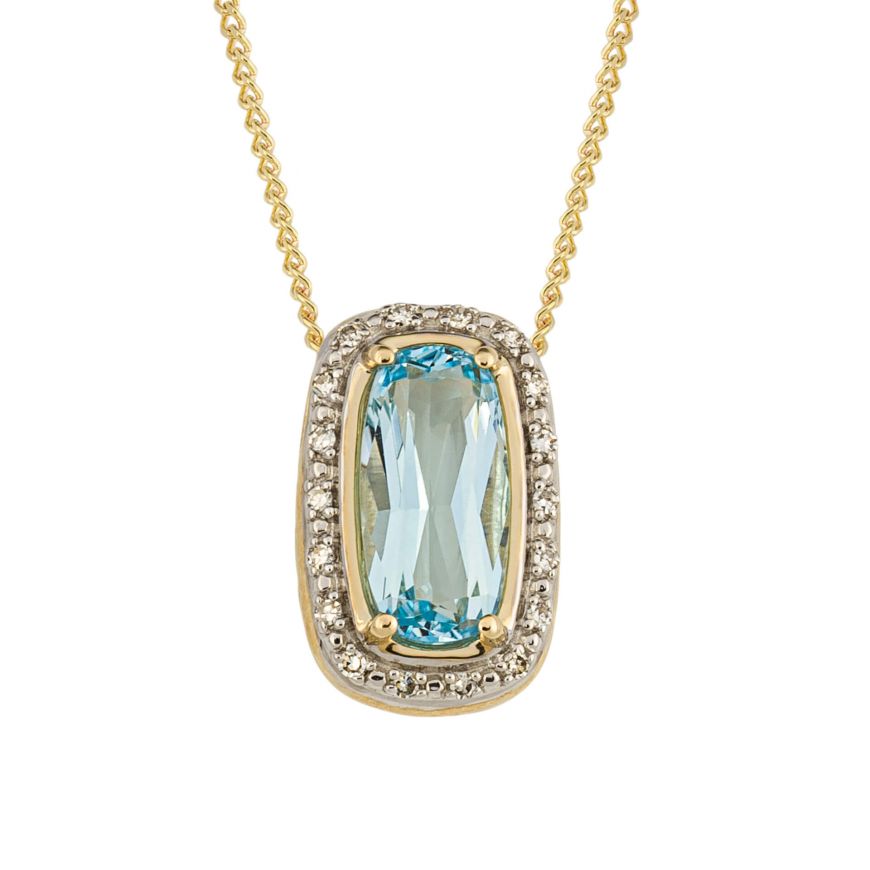 9ct Gold Sky Blue Topaz and Diamond Necklace