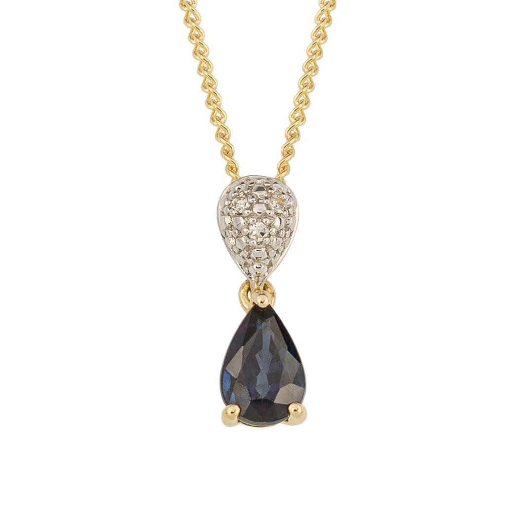 9ct Gold Sapphire and Diamond Teardrop Pendant