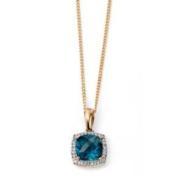 9ct Gold London Blue Topaz Cushion Necklace