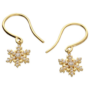 Gold Plated Cubic Zirconia Snowflake Drop Earrings