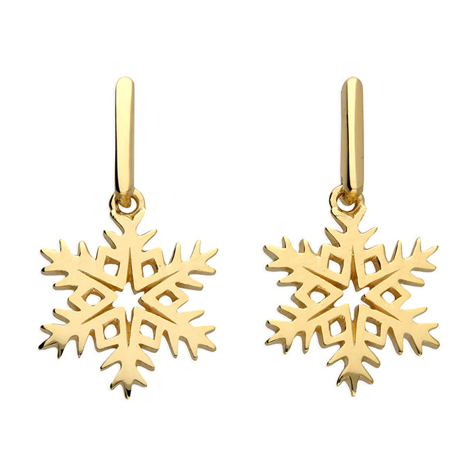 Gold Plated Snowflake Drop Earrings