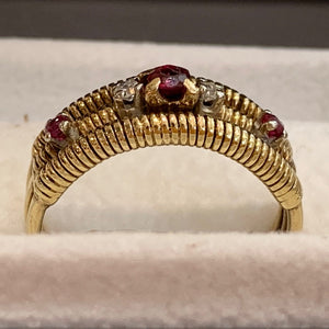 Secondhand 9ct Gold Coiled Band Ring with Rubies and Diamonds