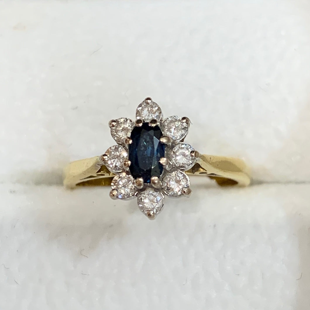 Secondhand sapphire and Diamond oval Cluster Ring