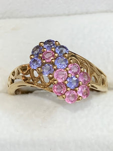 Secondhand Tanzanite and Pink Sapphire Cross Over Ring
