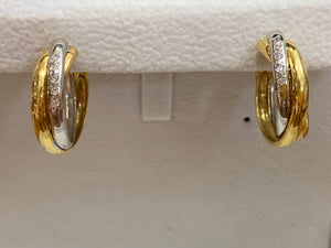 Secondhand 18ct Yellow and White Gold Cubic Zirconia Hoop Earrings