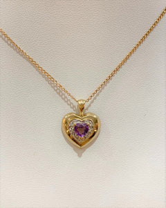 Secondhand 9ct Yellow Gold Amethyst Heart Pendant