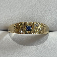 Load image into Gallery viewer, Secondhand Gold Antique Style Band Ring with Sapphires and Diamonds
