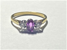 Load image into Gallery viewer, 18ct Gold Pink Sapphire and Diamond Trilogy Ring
