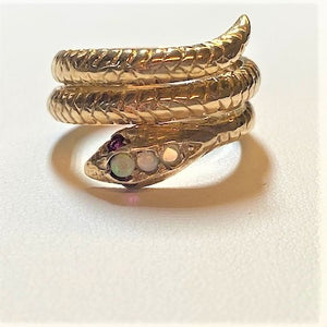 Secondhand Ruby and Opal Coiled Snake Ring