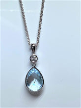 Load image into Gallery viewer, 9ct White Gold Blue Topaz and Diamond Pear Drop Necklace
