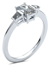 Load image into Gallery viewer, Trilogy Diamond Engagement Ring with Emerald and Trapeze Cut Diamonds.
