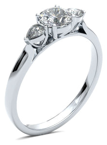 Round Brilliant and Pear Cut Diamond Trilogy Ring