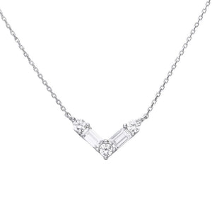 Diamonfire Baguette and Round Cubic Zirconia V Shaped Necklet