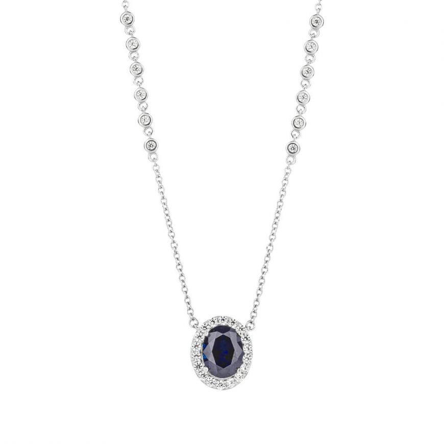 Diamonfire Blue Cubic Zirconia Oval Cluster Necklet