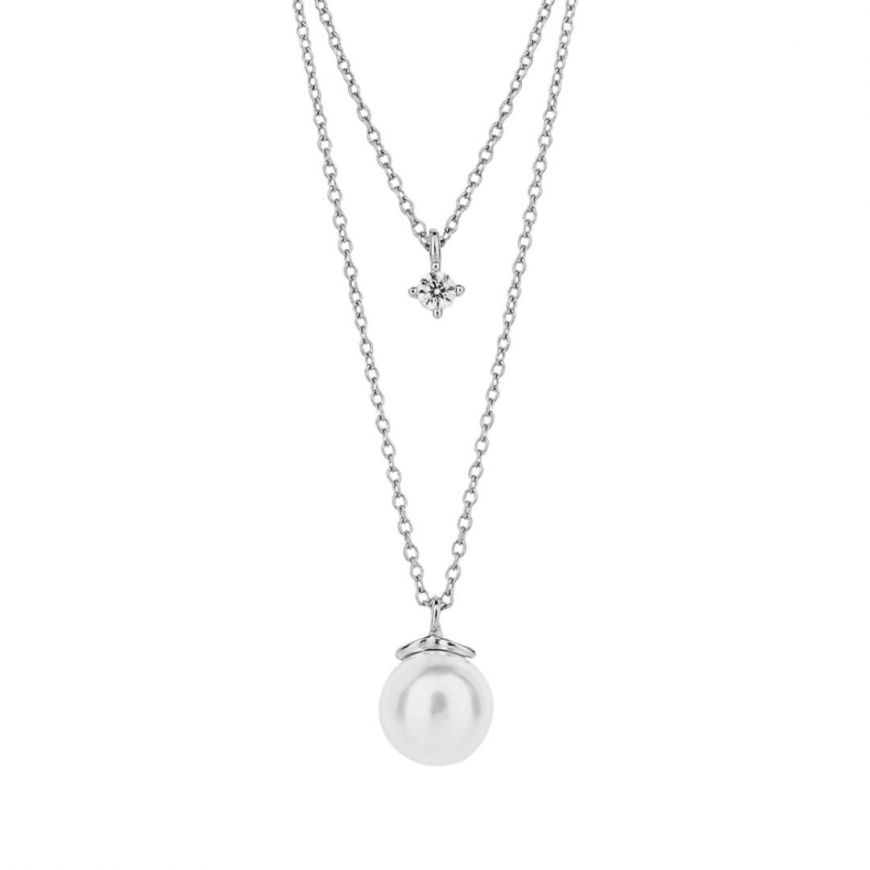 Diamonfire Shell Pearl and Cubic Zirconia Double Layer Necklace