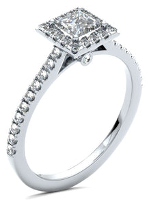 Princess Cut Diamond Halo Engagement Ring with Diamond Shoulders
