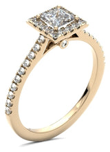 Load image into Gallery viewer, Princess Cut Diamond Halo Engagement Ring with Diamond Shoulders

