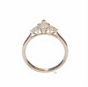 Platinum  0.72ct Marquise and Pear Shaped Diamond Three Stone Ring