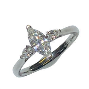 Platinum  0.72ct Marquise and Pear Shaped Diamond Three Stone Ring