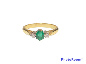 18ct Gold Emerald and Diamond Trilogy Ring