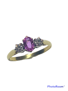 18ct Gold Pink Sapphire and Diamond Trilogy Ring