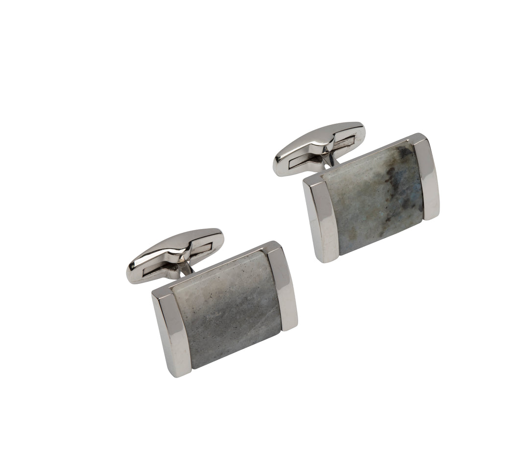 Stainless Steel Cufflinks with Labradorite Inlay