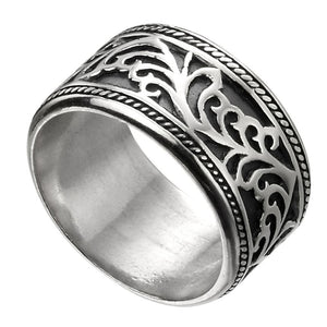 Sterling Silver Paisley Pattern Oxidised Wide Ring