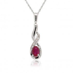 9ct White Gold Ruby and Diamond Pendant