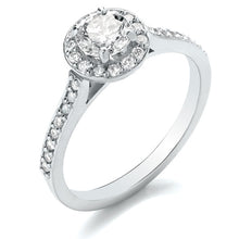 Load image into Gallery viewer, Platinum Diamond Halo Ring with Diamond Set Shoulders 0.80ct

