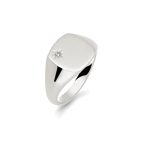 Sterling Silver Signet Ring with Diamond