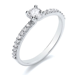 18ct White Gold Diamond Solitaire with Diamond Set Shoulders 0.38ct