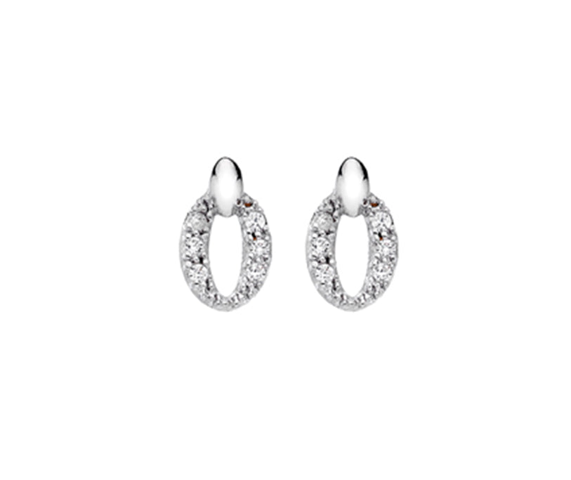 9ct White Gold Cubic Zirconia Open Oval Stud Earrings