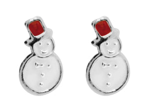 Silver Enamel Snowman Stud Earrings