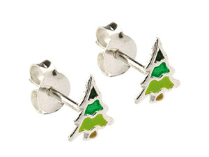 Silver and Enamel Christmas Tree Stud Earrings