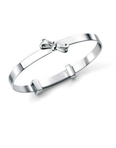 Silver Expanding Christening Bangle with Bow and Diamond