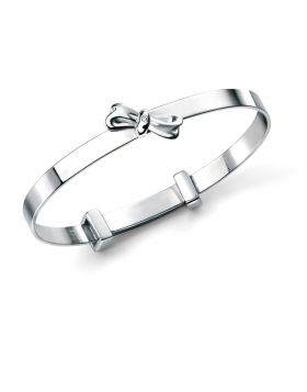 Silver Christening Bangle with Bow and Diamond
