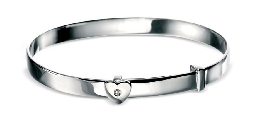D for Diamond Heart Christening Bangle