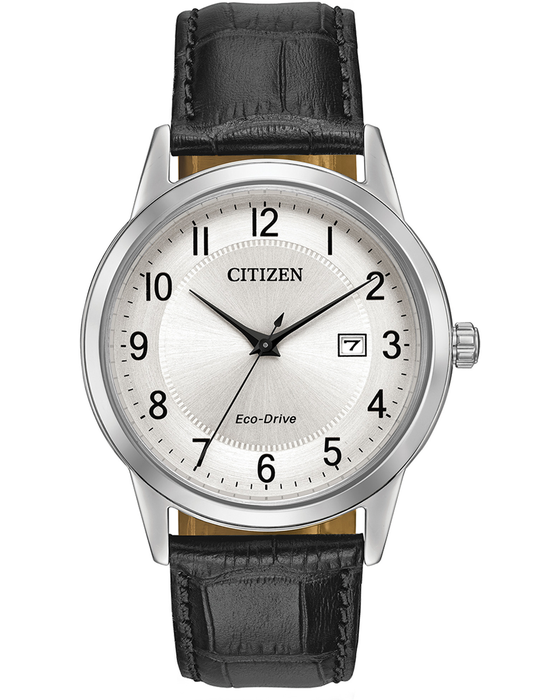 Citizen Eco Drive Watch - Gents Steel Black Leather