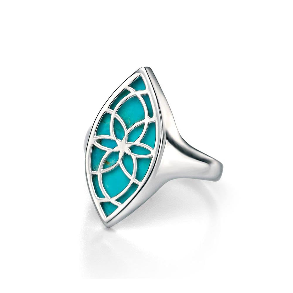 Silver Turquoise Cut Out Dress Ring - Fiorelli
