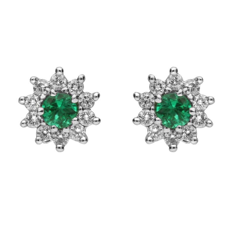 18ct Gold Emerald & Diamond Cluster Stud Earrings
