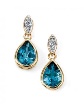 9ct Gold London Blue Topaz Pear Drop Earrings