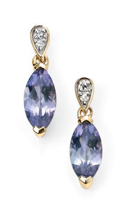 9ct Gold Marquise Tanzanite & Diamond Earrings