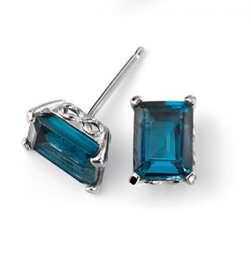 9ct White Gold London Blue Topaz Modern Stud Earrings