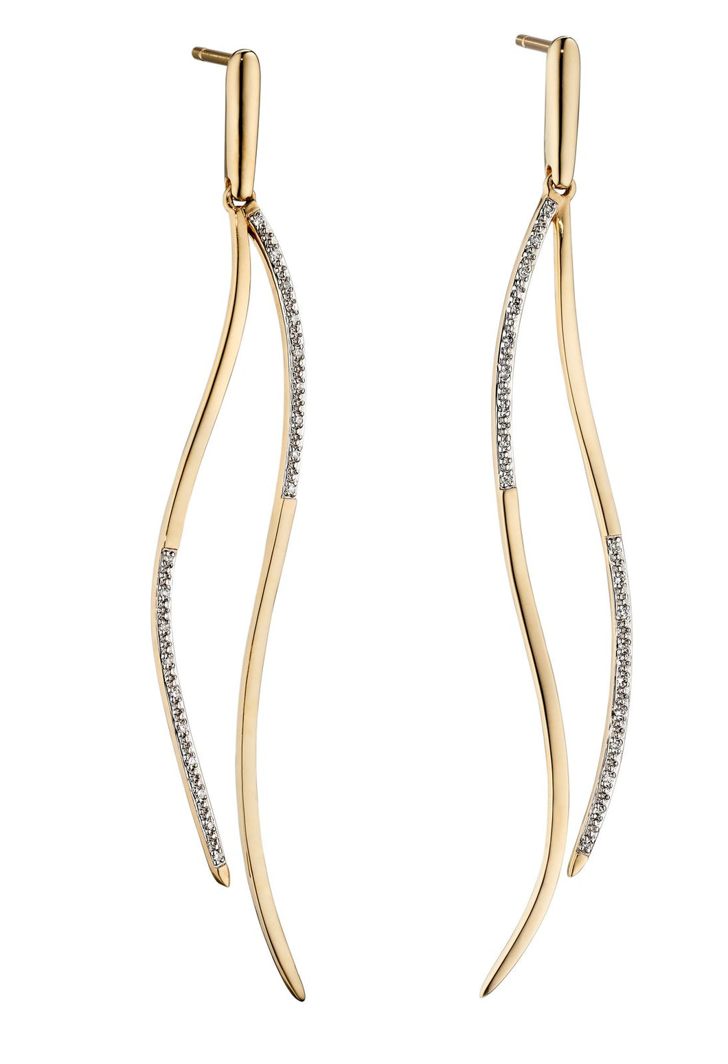 9ct Gold Long Diamond Drop Earrings