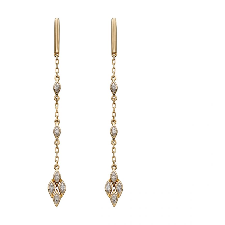 9ct Gold Deco Diamond Drop Earrings