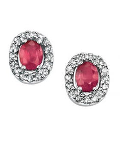 9ct White Gold Oval Ruby & Diamond Halo Stud Earrings