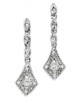 9ct White Gold Diamond Vintage Drop Earrings